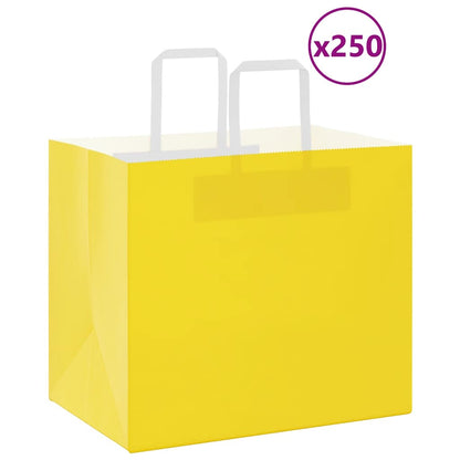 vidaXL Paper Bags 250 pcs with Handles Yellow 32x22x28 cm 1