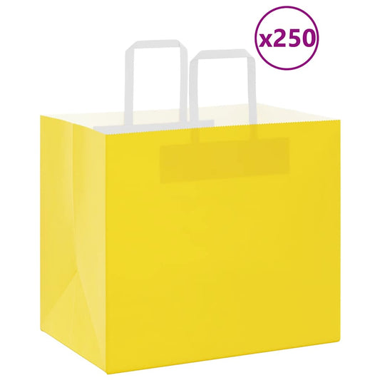 vidaXL Paper Bags 250 pcs with Handles Yellow 32x22x28 cm 1