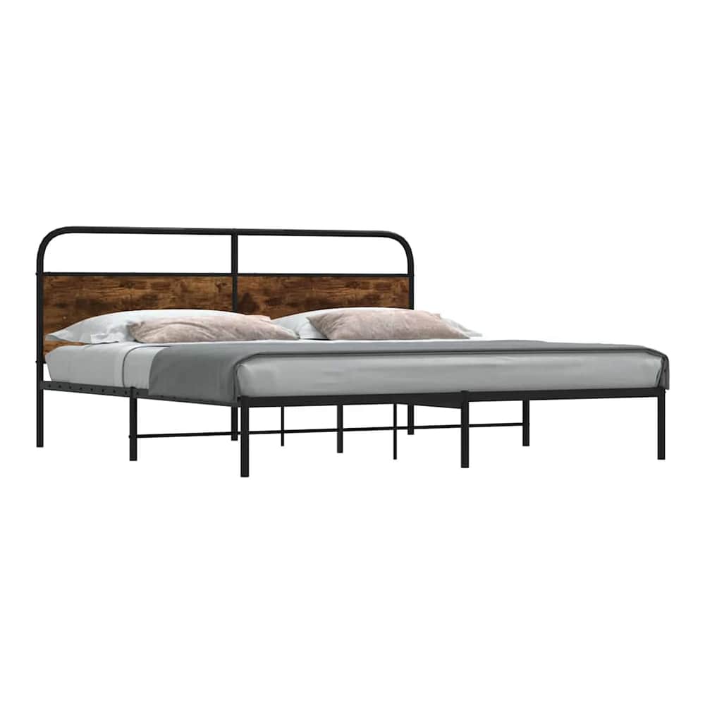 Metal Bed Frame without Mattress Smoked Oak Length 200 cm with Headboard 180 cm