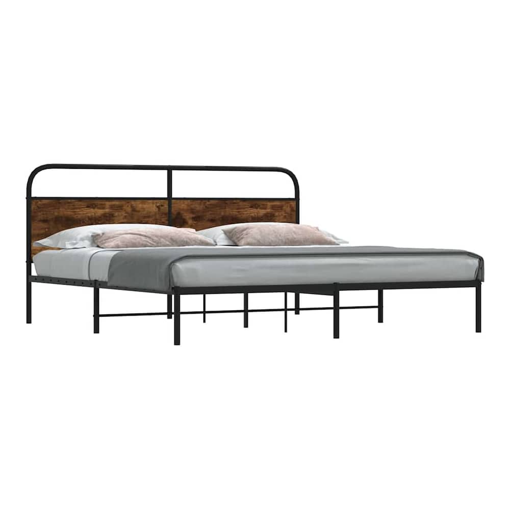 Metal Bed Frame without Mattress Smoked Oak Length 200 cm with Headboard 200 cm