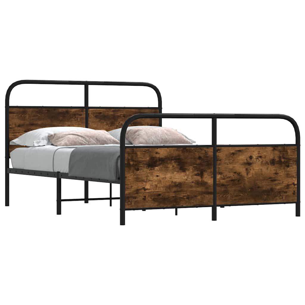 vidaXL Bed Frame Without Mattress Engineered Wood Smoked Oak Length 190 cm with Headboard & Footboard