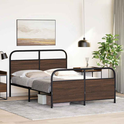 vidaXL Metal Bed Frame without Mattress Brown Oak 140x200 cm 4
