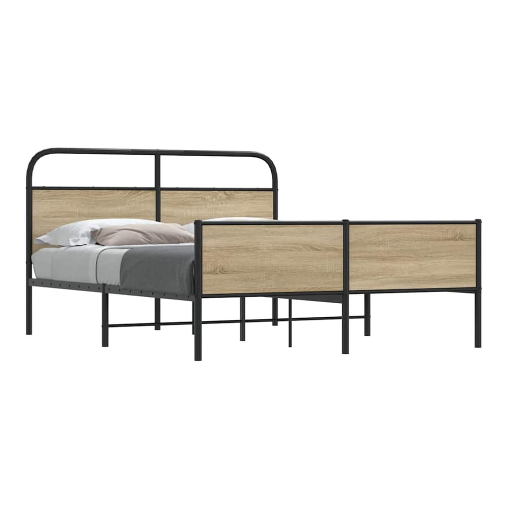 Bed Frame Without Mattress Engineered Wood Smoked Oak Length Headboard Dual Low Footboard