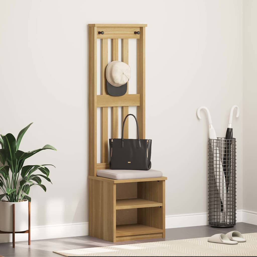 Hall Tree "SANDNES" 45x40x159,5 cm Solid Wood Pine Walnut finish