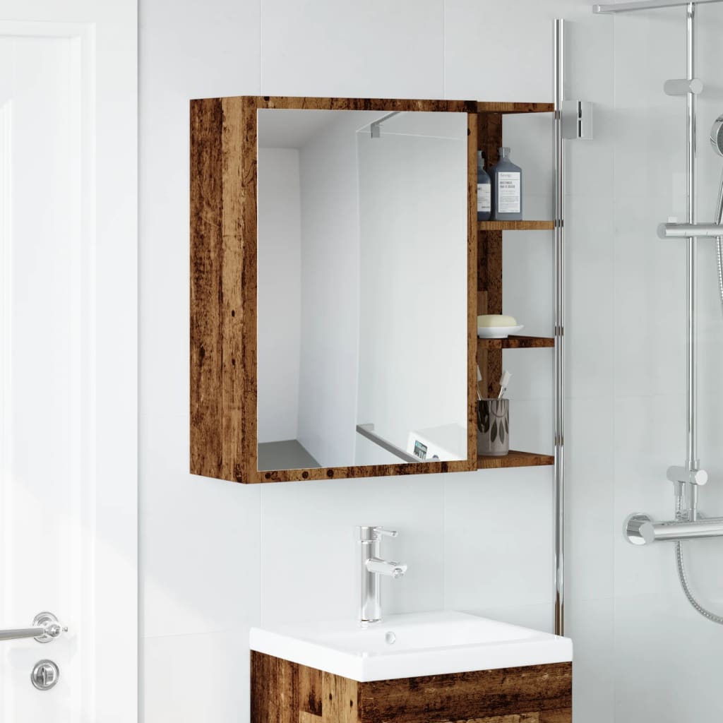 vidaXL Bathroom Mirror Cabinet Old Wood 62.5x20.5x64 cm Engineered Wood 3