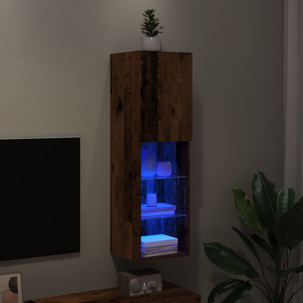 vidaXL TV Cabinet with LED Lights Old Wood 30.5x30x102 cm 1