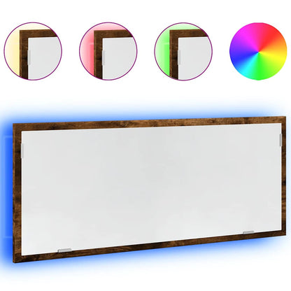 vidaXL LED Bathroom Mirror Smoked Oak 100x8.5x37 cm Engineered Wood 2