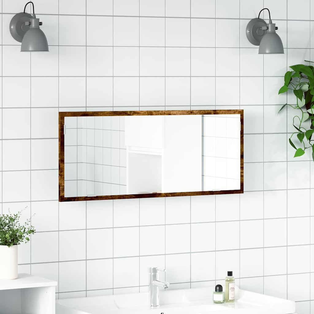 vidaXL LED Bathroom Mirror Smoked Oak 100x8.5x37 cm Engineered Wood 4