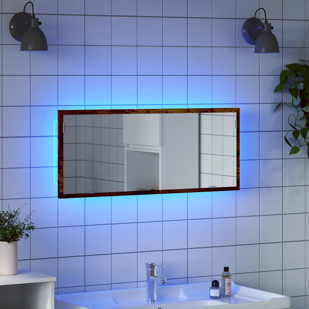 vidaXL LED Bathroom Mirror Smoked Oak 100x8.5x37 cm Engineered Wood 1