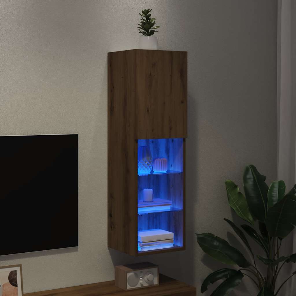 vidaXL TV Cabinet with LED Lights Artisian Oak 30.5x30x102 cm 4