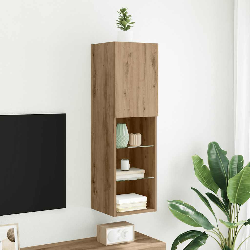 vidaXL TV Cabinet with LED Lights Artisian Oak 30.5x30x102 cm 1