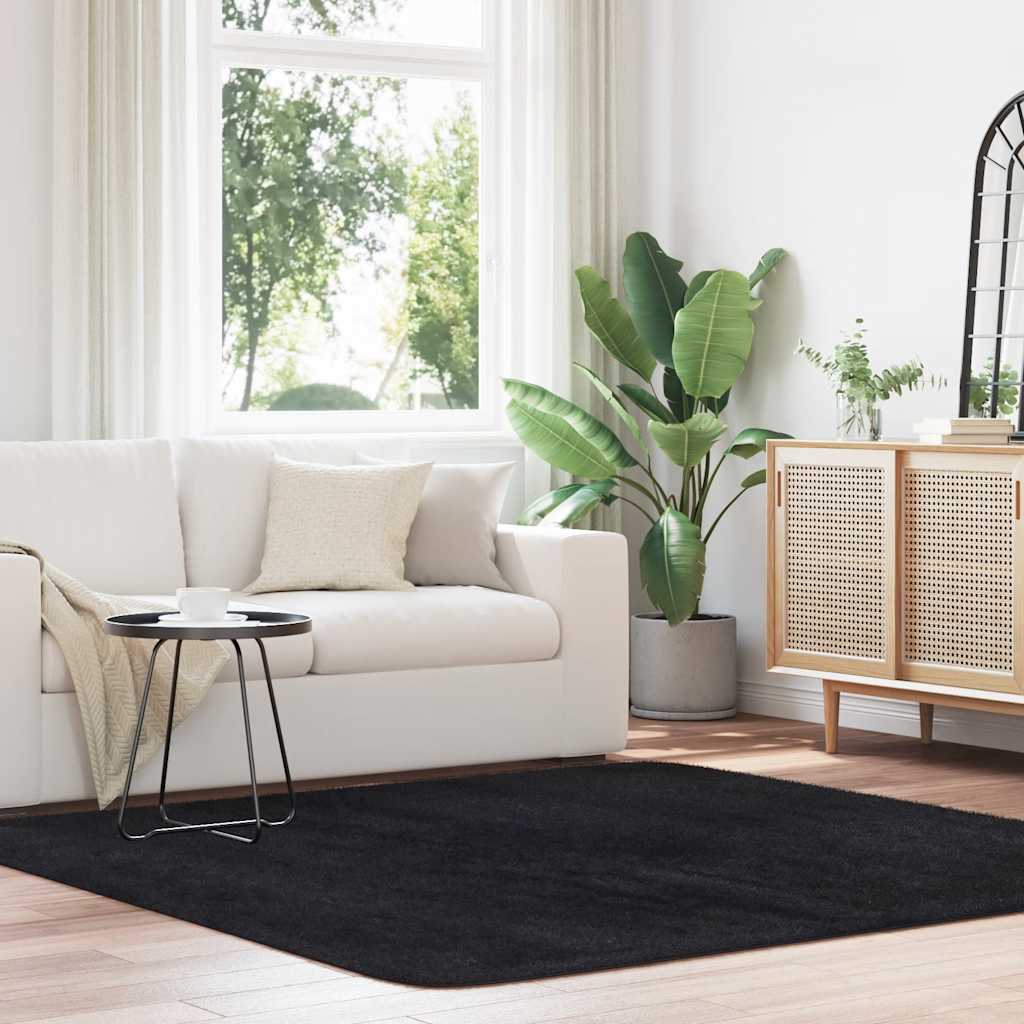 vidaXL Shaggy Rug High Pile NAVARRA Black 200x200 cm Polyester 1