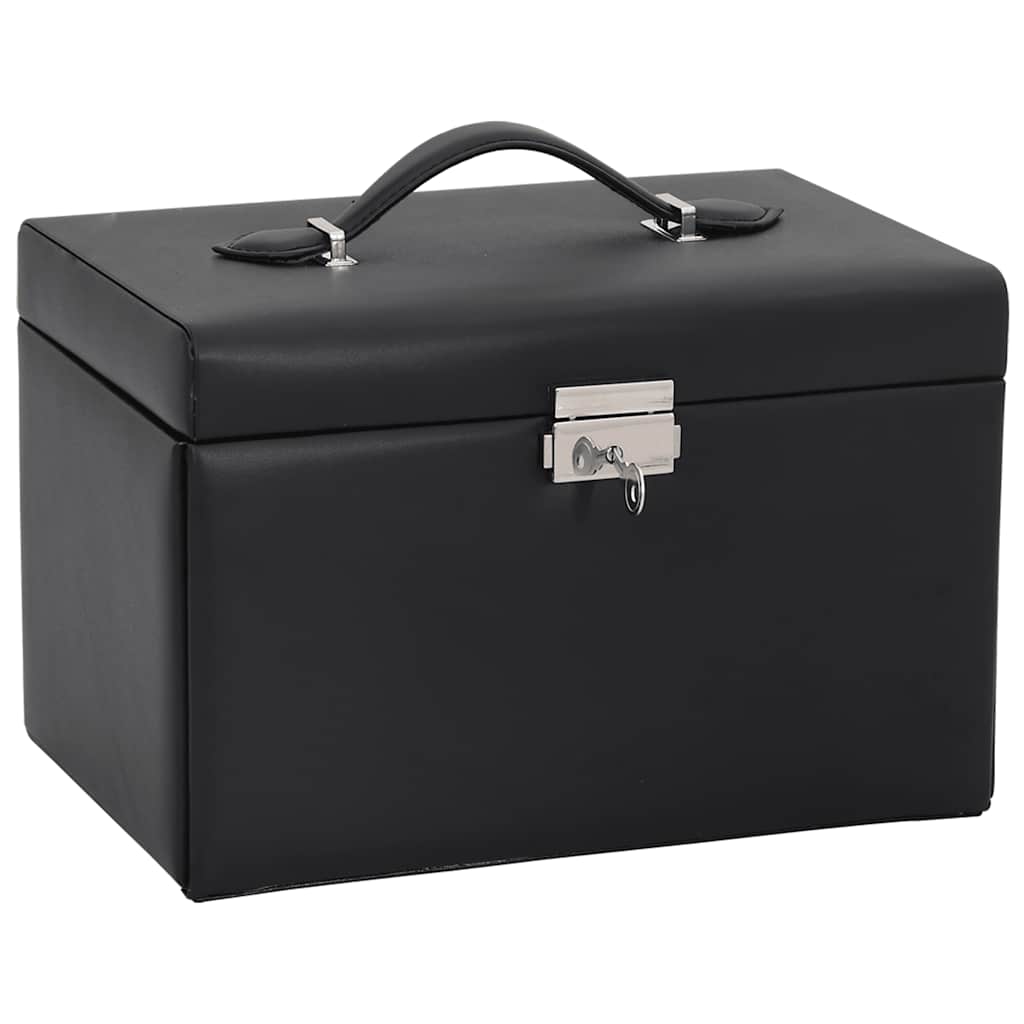 vidaXL Jewellery Box 3-Layer with Mirror Lockable Black 26x18x17.5 cm 2