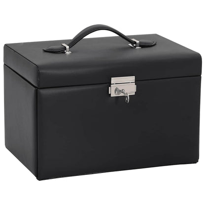 vidaXL Jewellery Box 3-Layer with Mirror Lockable Black 26x18x17.5 cm 2