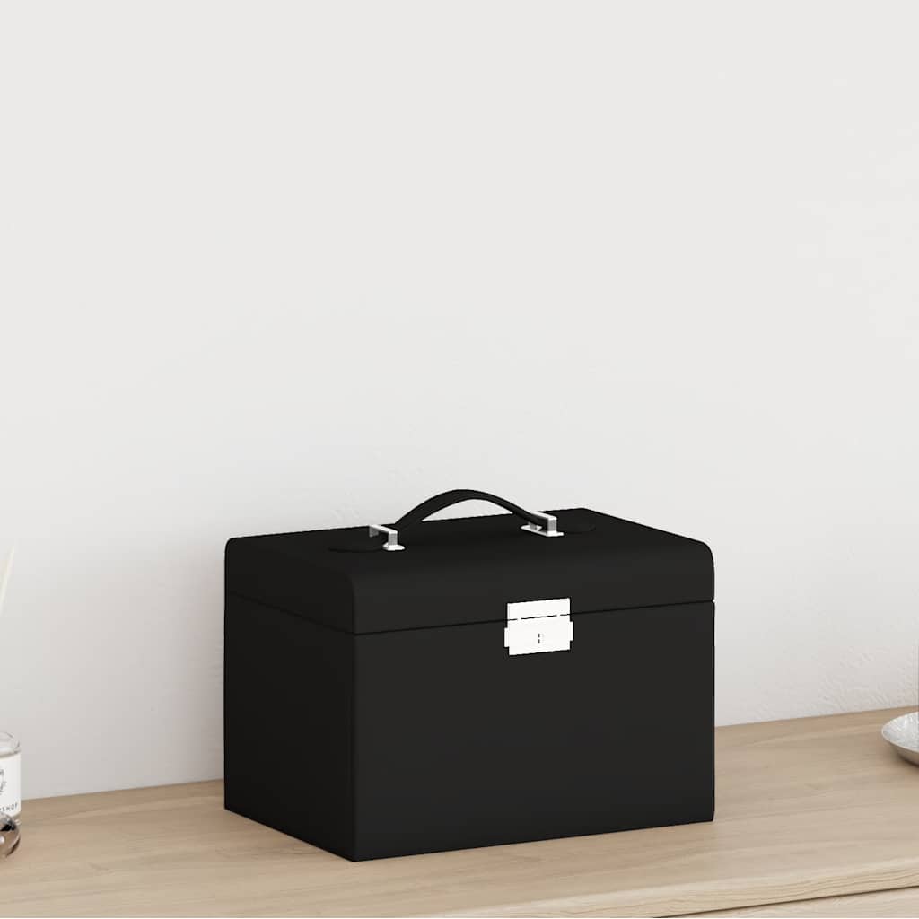 vidaXL Jewellery Box 3-Layer with Mirror Lockable Black 26x18x17.5 cm 3
