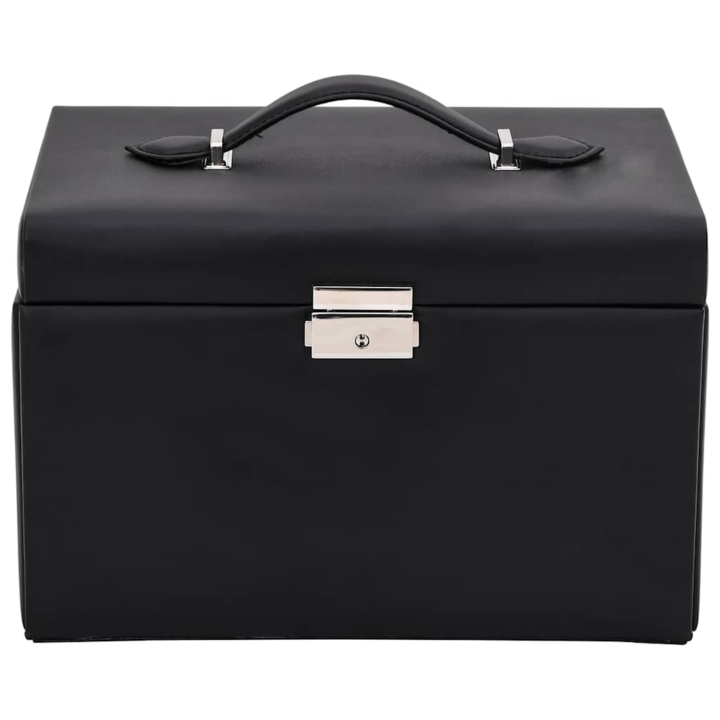 vidaXL Jewellery Box 3-Layer with Mirror Lockable Black 26x18x17.5 cm 4