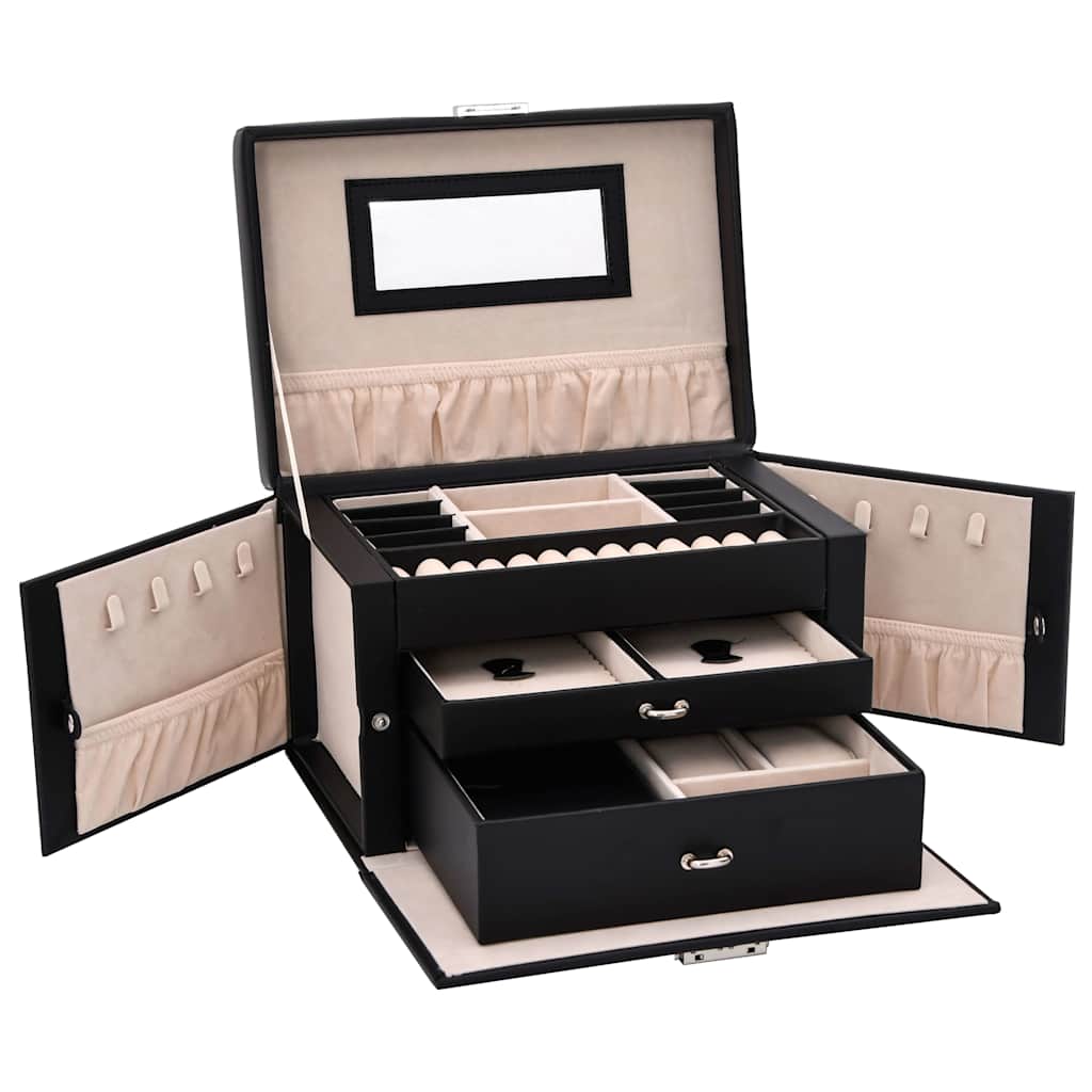 vidaXL Jewellery Box 3-Layer with Mirror Lockable Black 26x18x17.5 cm 5