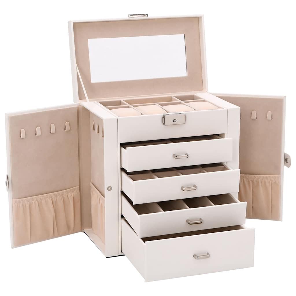 vidaXL Jewellery Box 5-Layer with Mirror Lockable White 5