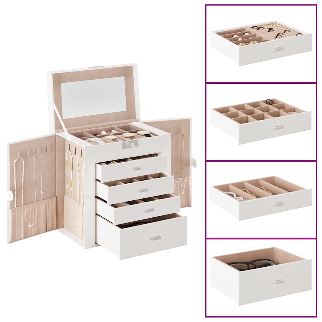vidaXL Jewellery Box 5-Layer with Mirror Lockable White 6