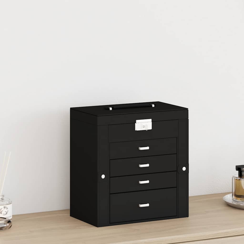 vidaXL Jewellery Box 5-Layer with Mirror Lockable Black 3