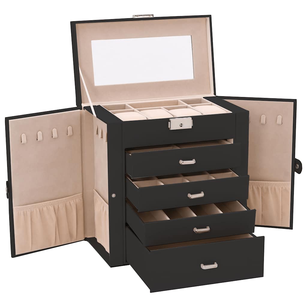 vidaXL Jewellery Box 5-Layer with Mirror Lockable Black 5