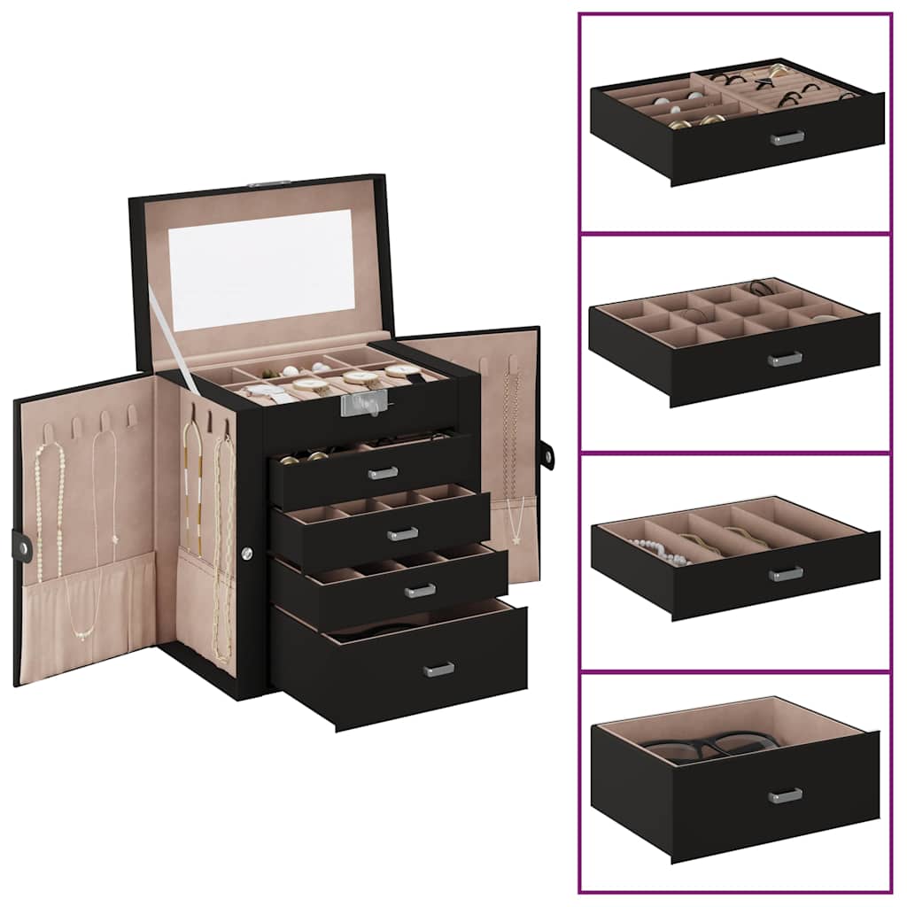 vidaXL Jewellery Box 5-Layer with Mirror Lockable Black 6