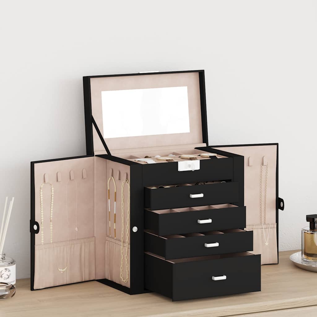 vidaXL Jewellery Box 5-Layer with Mirror Lockable Black 1