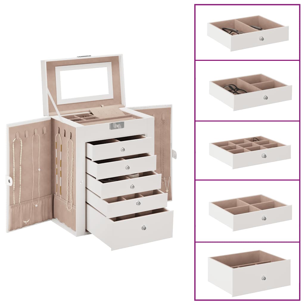 vidaXL Jewellery Box 6-Layer with Mirror Lockable White 6