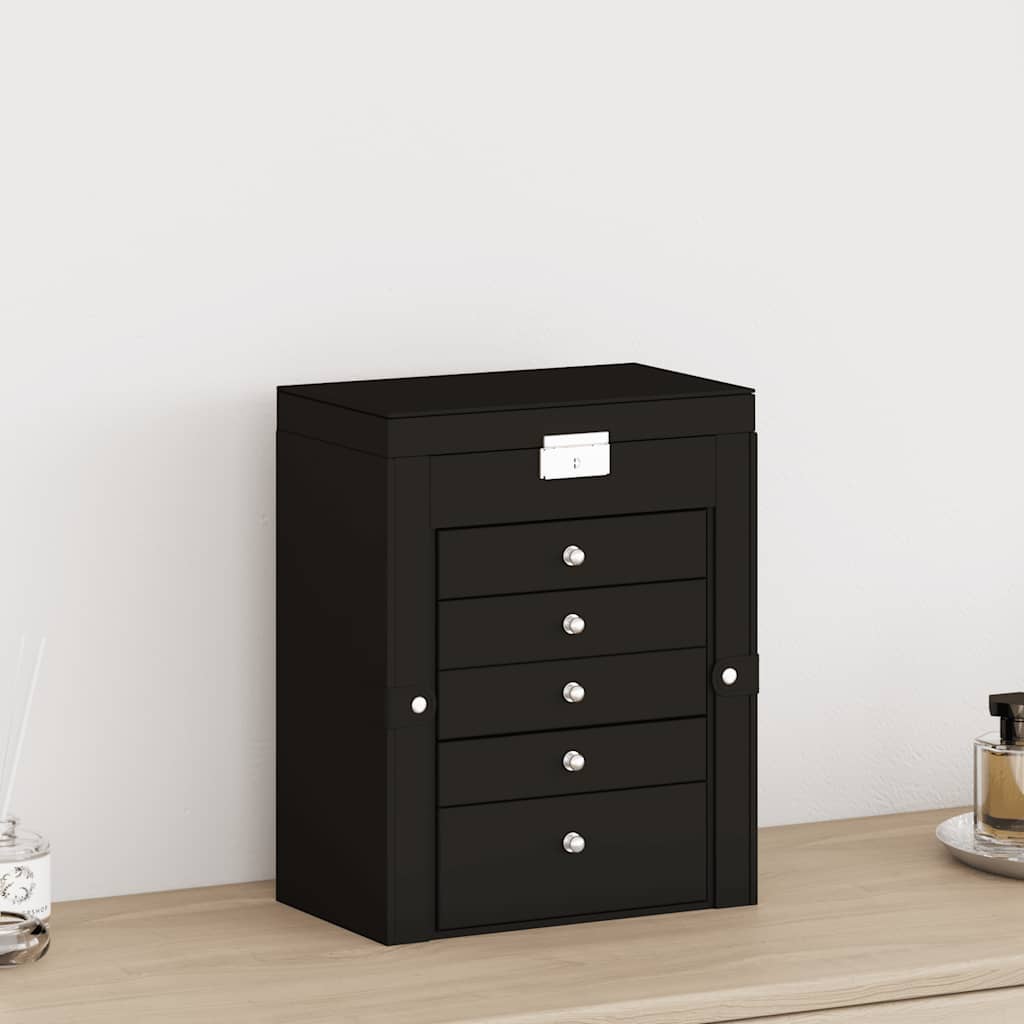 Jewellery Box with Mirror Lockable Black 6-layer