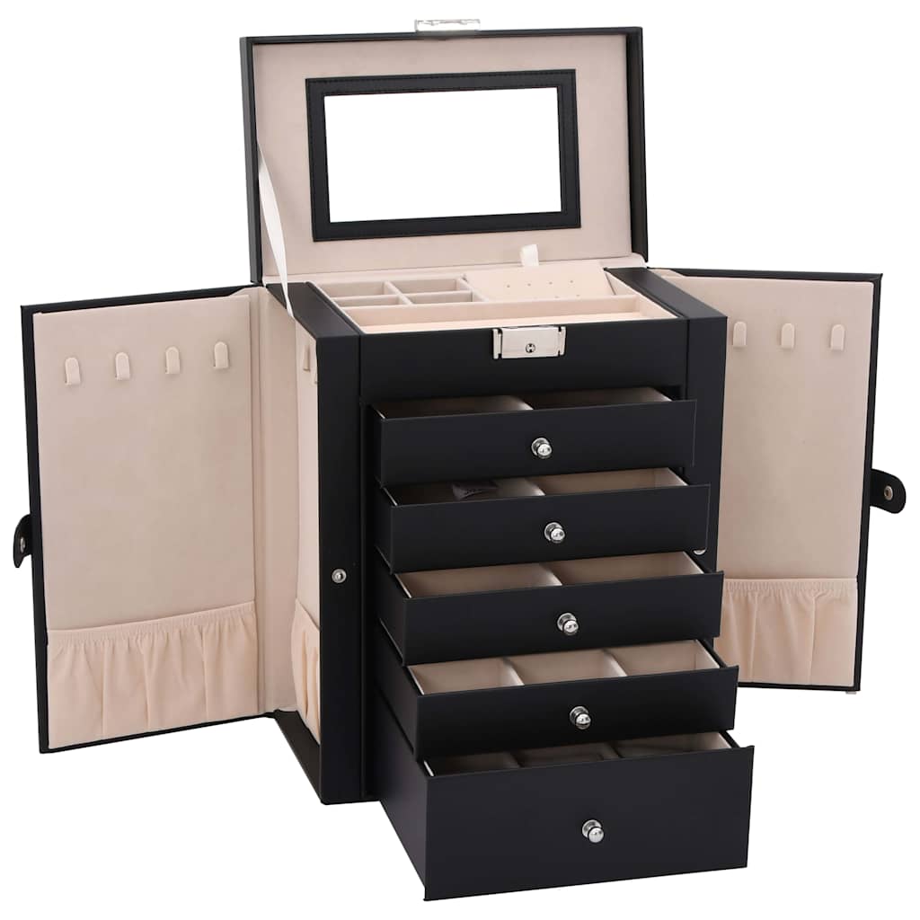 vidaXL Jewellery Box 6-Layer with Mirror Lockable Black 5