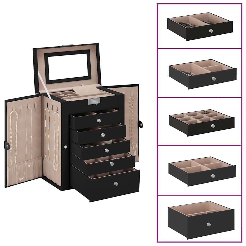 vidaXL Jewellery Box 6-Layer with Mirror Lockable Black 6