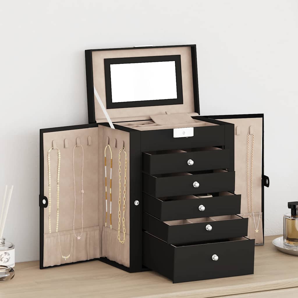 vidaXL Jewellery Box 6-Layer with Mirror Lockable Black 1