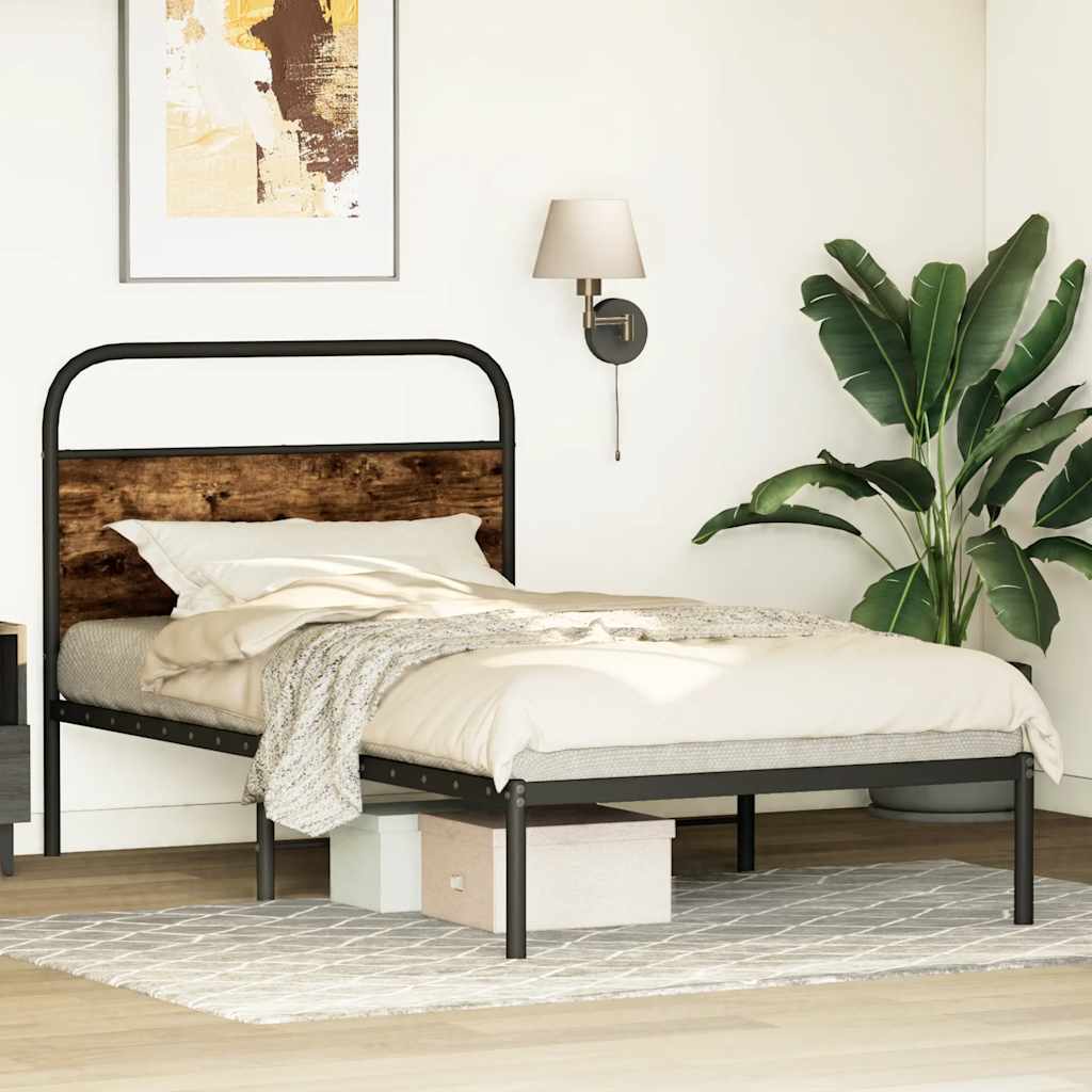 vidaXL Bed Frame Without Mattress 100x190 cm Smoked Oak Engineered Wood 4
