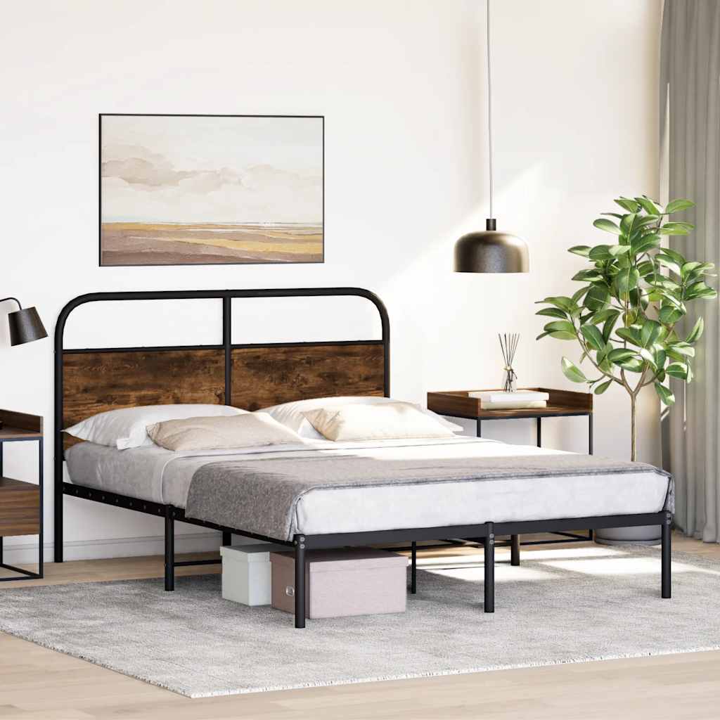 vidaXL Bed Frame Without Mattress 120x190 cm Small Double Smoked Oak Engineered Wood 4