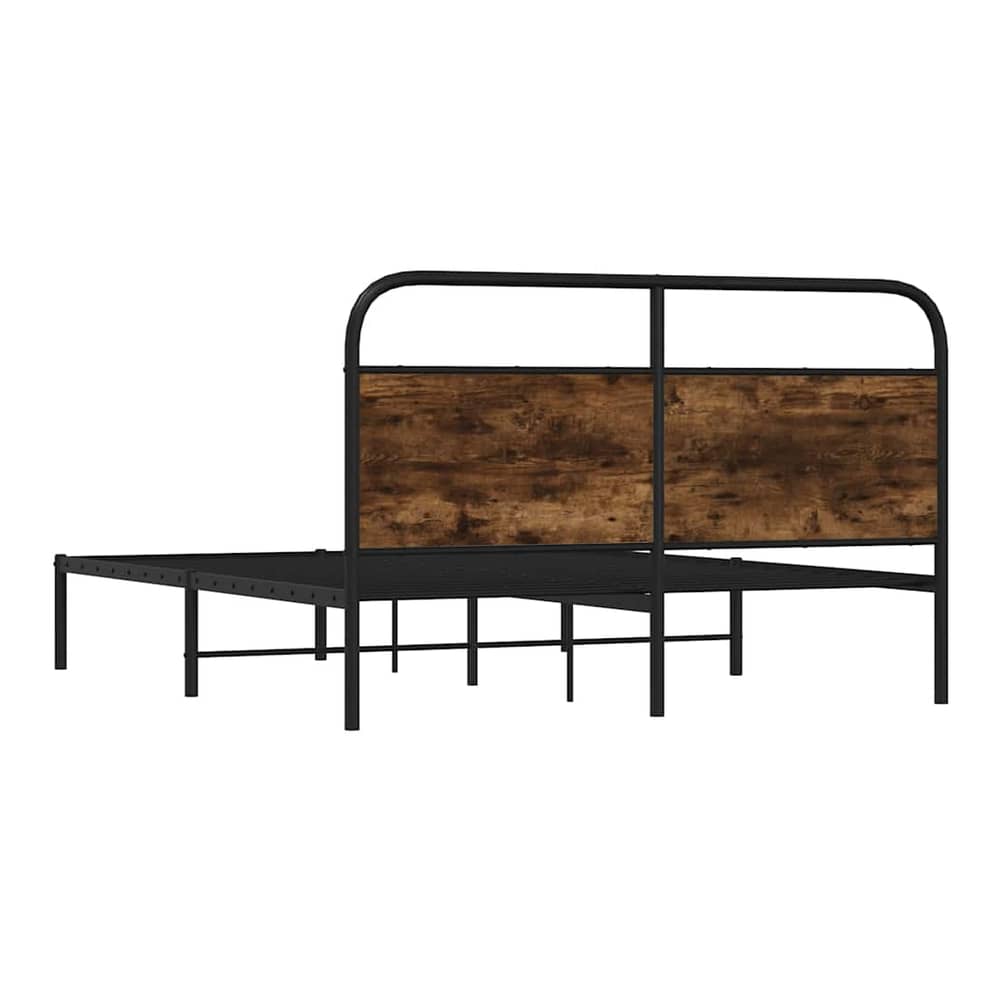 Metal Bed Frame without Mattress Smoked Oak Length 200 cm with Headboard 120 cm