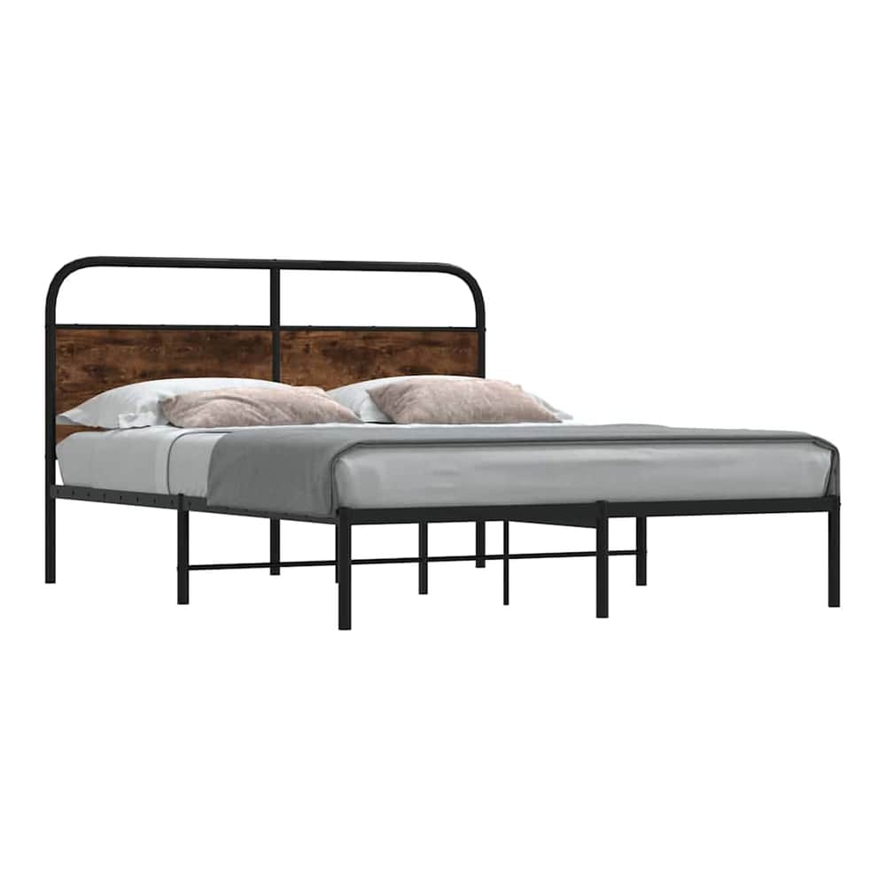 Metal Bed Frame without Mattress Smoked Oak Length 200 cm with Headboard 150 cm