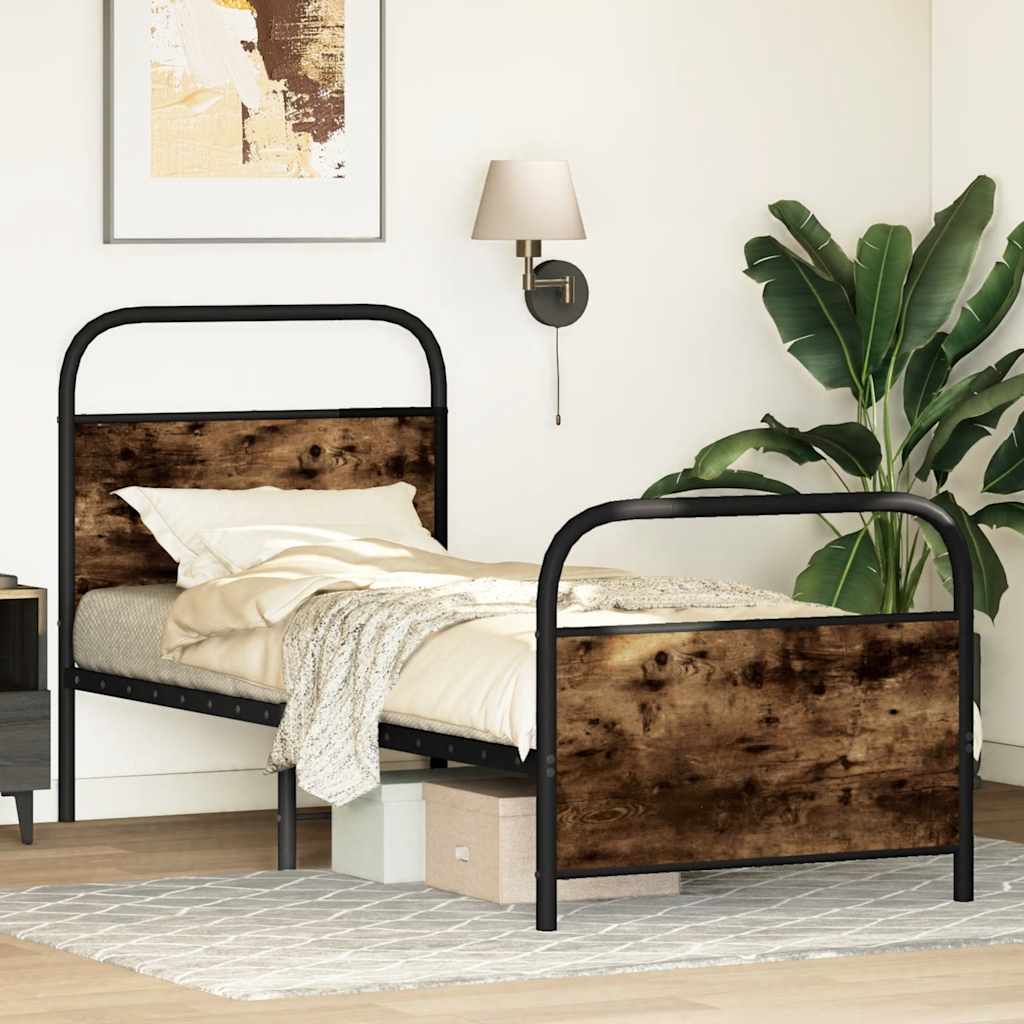 vidaXL Bed Frame Without Mattress 75x190 cm Small Single Smoked Oak Engineered Wood 4