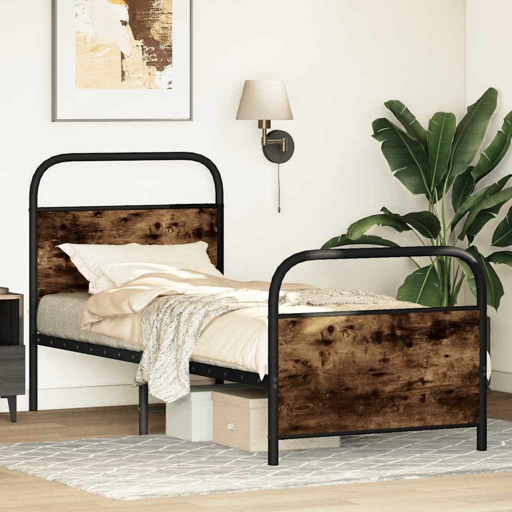 vidaXL Bed Frame Without Mattress 80x200 cm Smoked Oak Engineered Wood 4