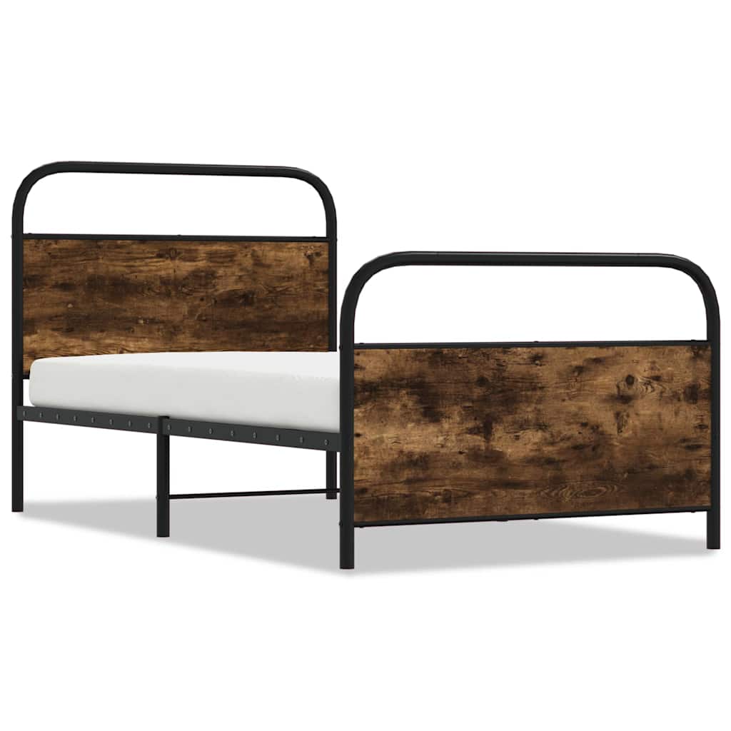 vidaXL Bed Frame Without Mattress 90x190 cm Single Smoked Oak Engineered Wood 2