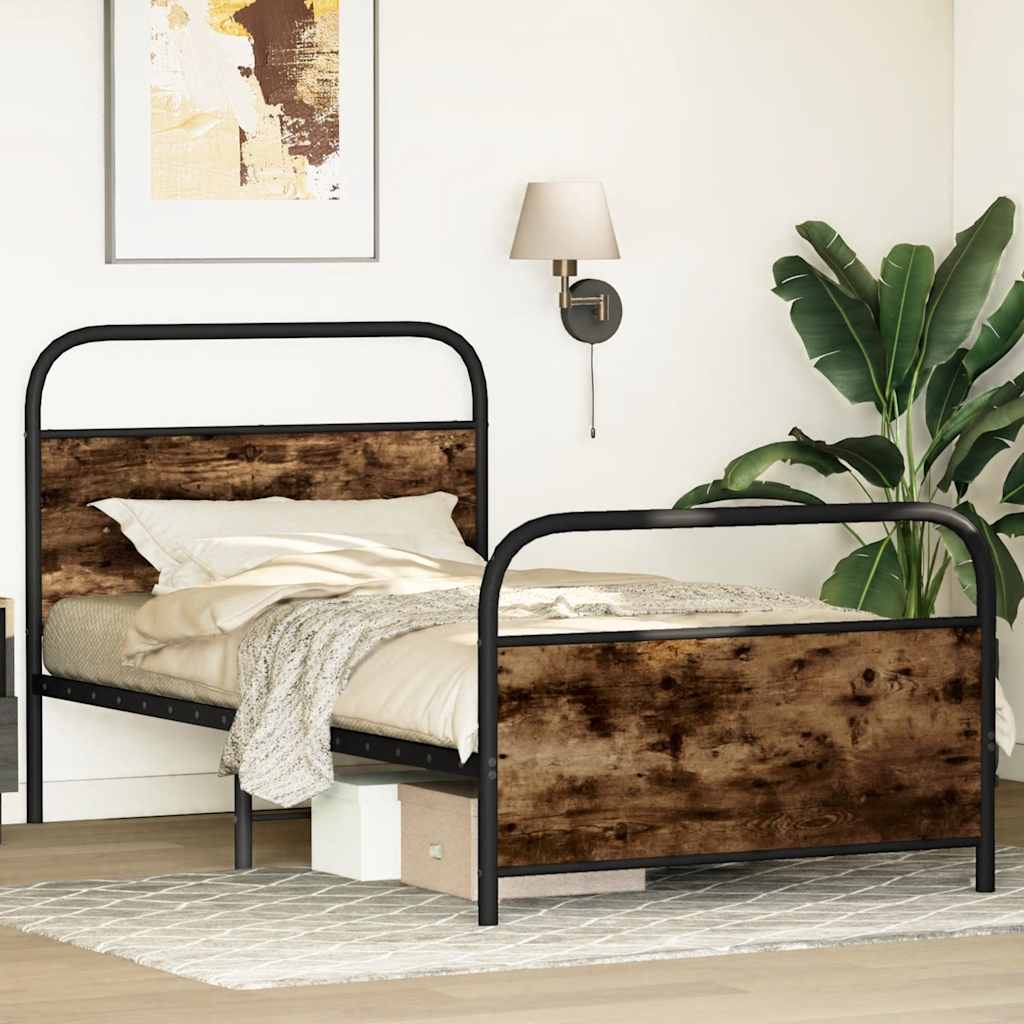 vidaXL Bed Frame Without Mattress 100x200 cm Smoked Oak Engineered Wood 4