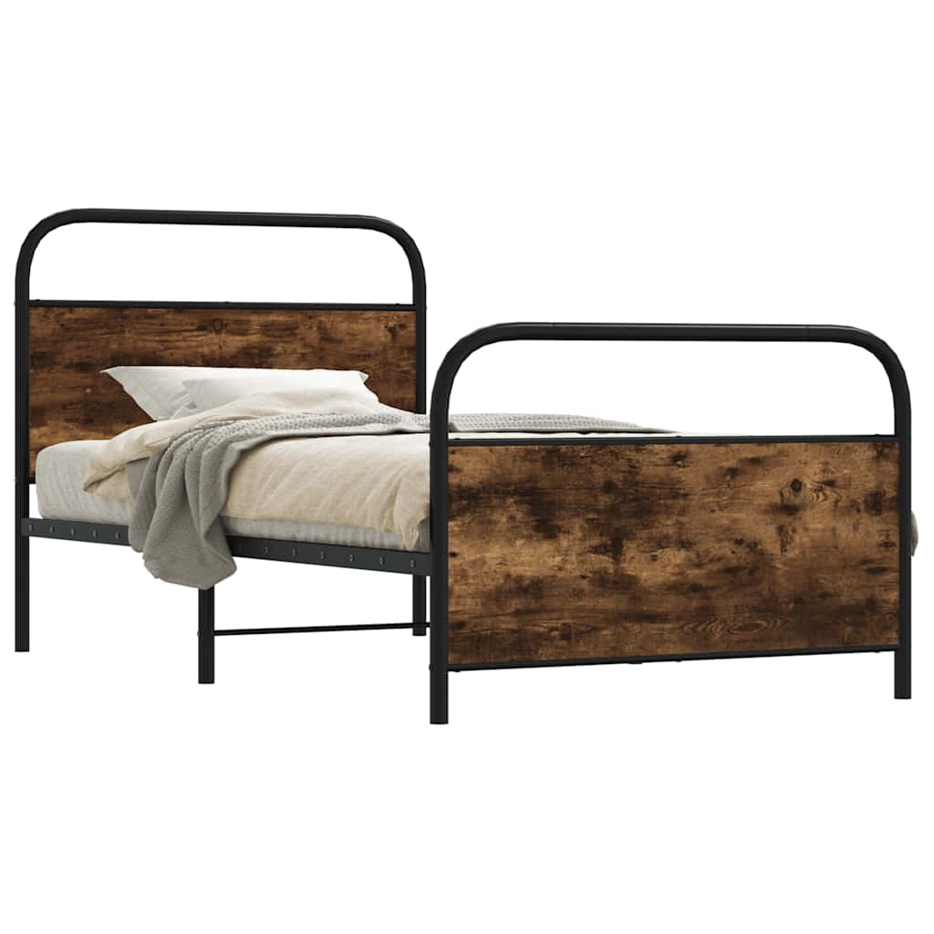 vidaXL Bed Frame Without Mattress 100x200 cm Smoked Oak Engineered Wood 1