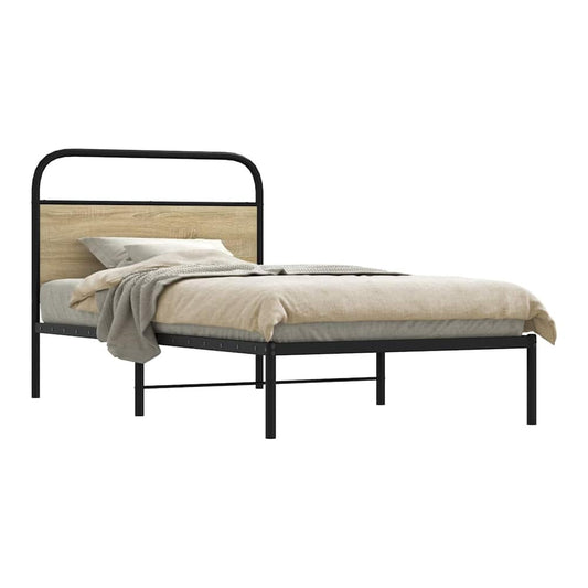 Bed Frame Without Mattress Engineered Wood Sonoma Oak Length 200 cm with Headboard 90 cm