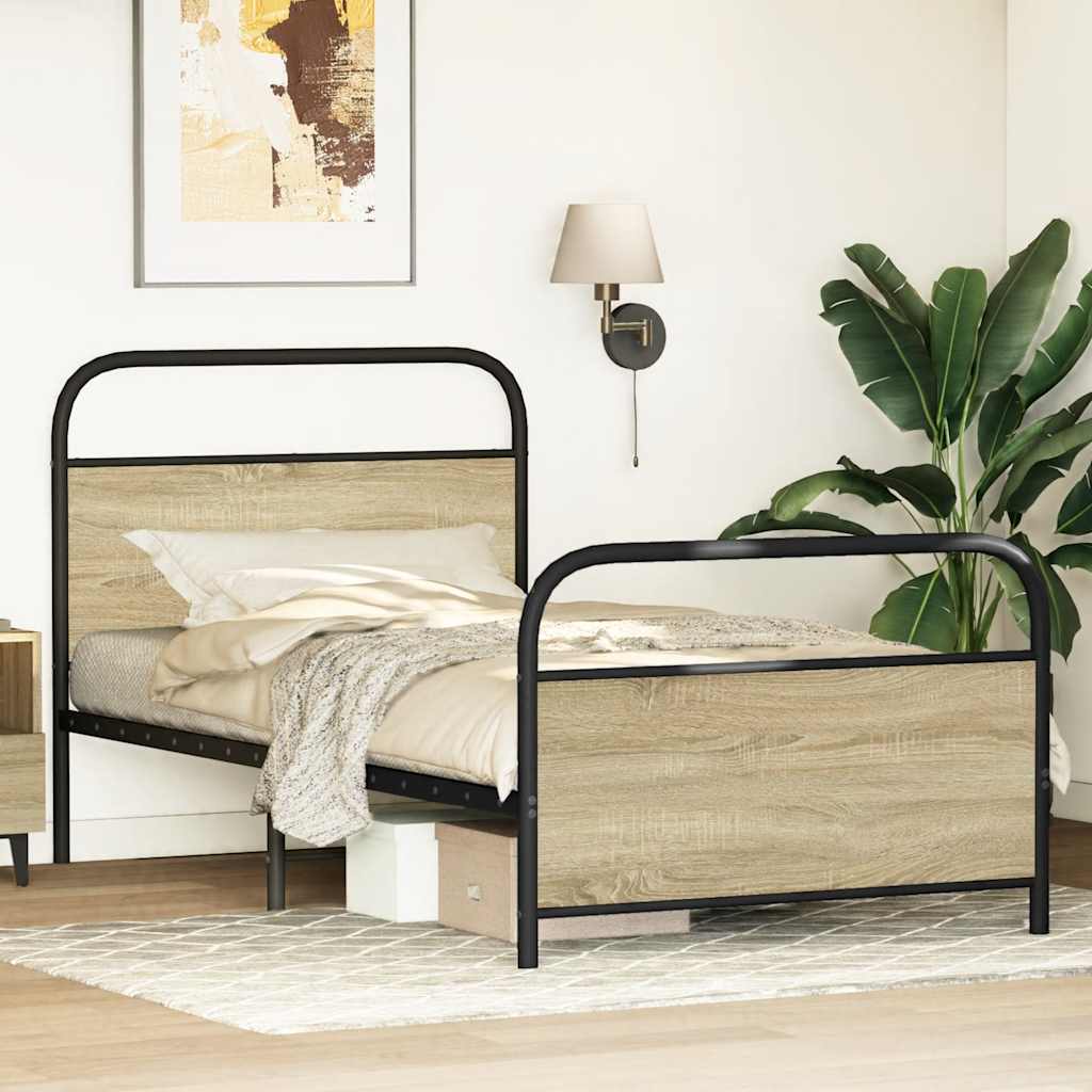 vidaXL Bed Frame Without Mattress 100x200 cm Sonoma Oak Engineered Wood 3
