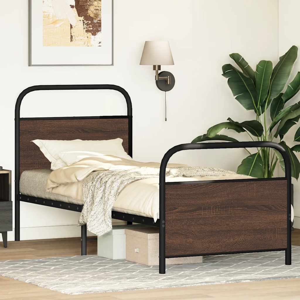vidaXL Bed Frame Without Mattress 75x190 cm Small Single Brown Oak Engineered Wood 4