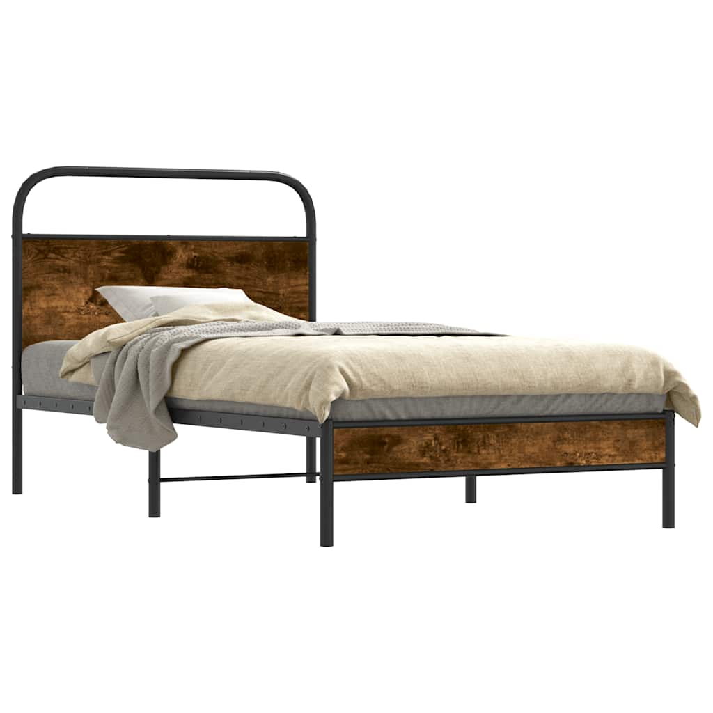 vidaXL Bed Frame Without Mattress 90x200 cm Smoked Oak Engineered Wood 2