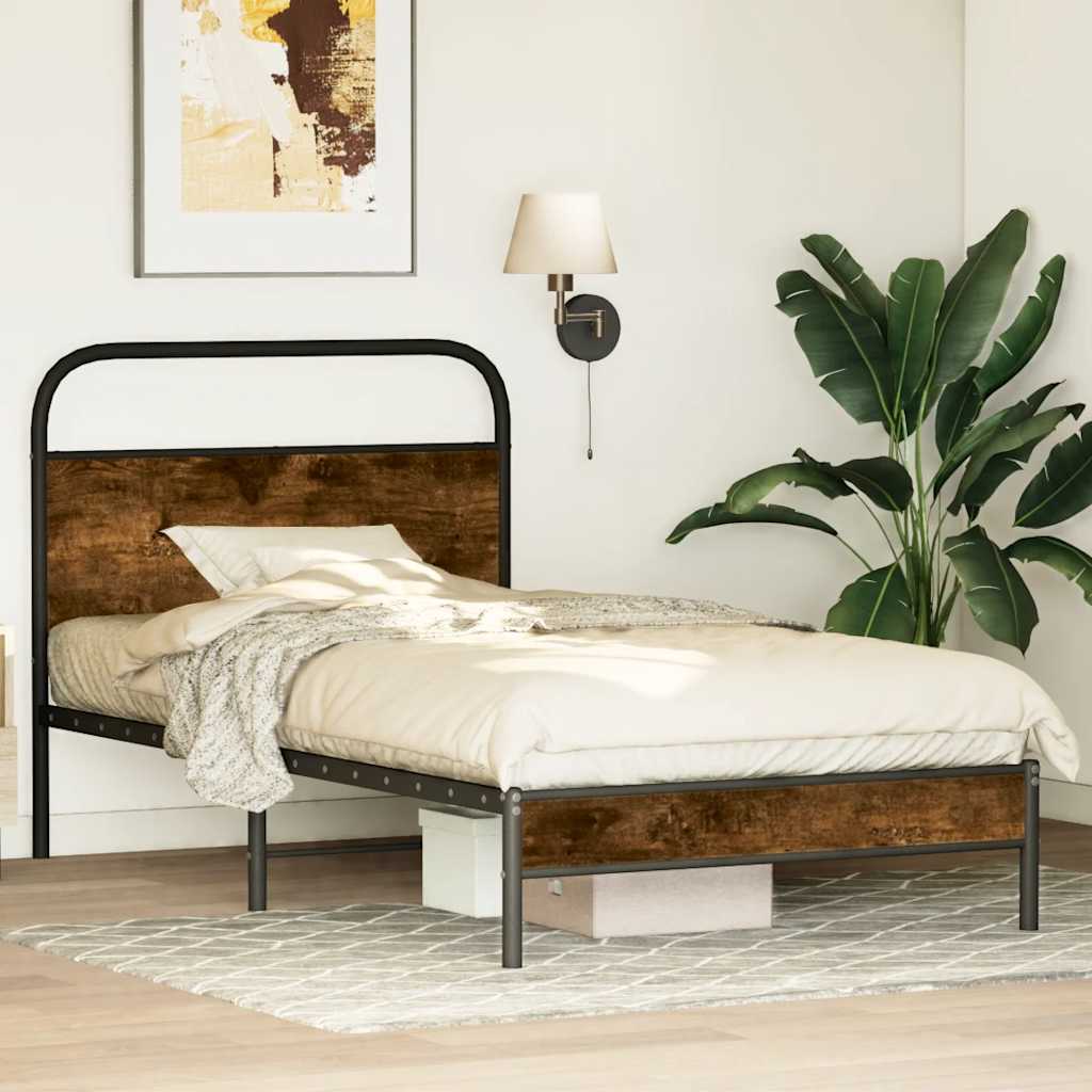 vidaXL Bed Frame Without Mattress 90x200 cm Smoked Oak Engineered Wood 1