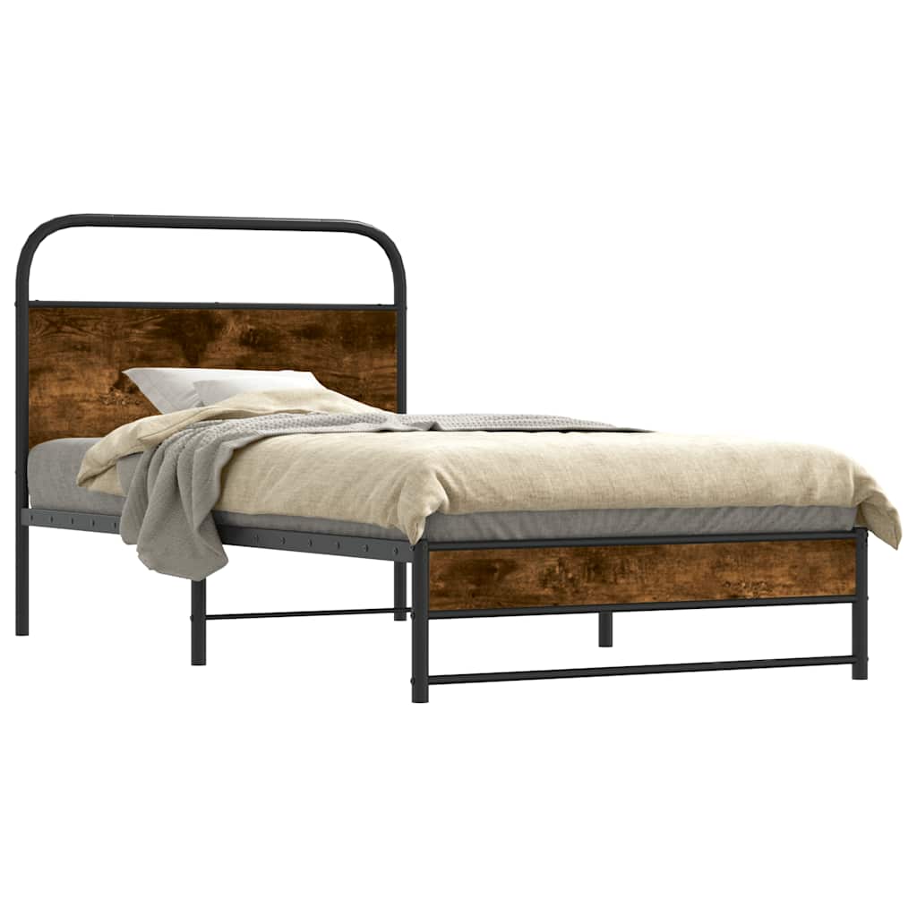 vidaXL Bed Frame Without Mattress 100x190 cm Smoked Oak Engineered Wood 4