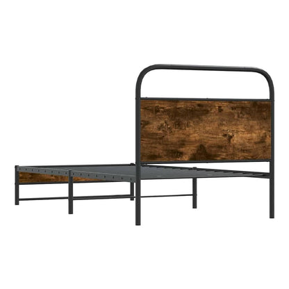 Bed Frame Without Mattress Engineered Wood Smoked Oak Length 200 cm with Headboard & Dual Low Footboard 100 cm