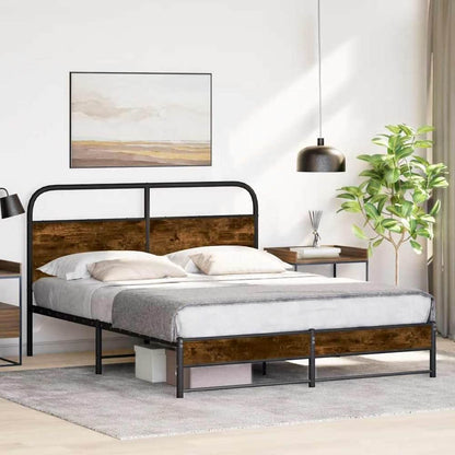 Bed Frame Without Mattress Engineered Wood Smoked Oak Length 200 cm with Headboard & Dual Low Footboard 150 cm