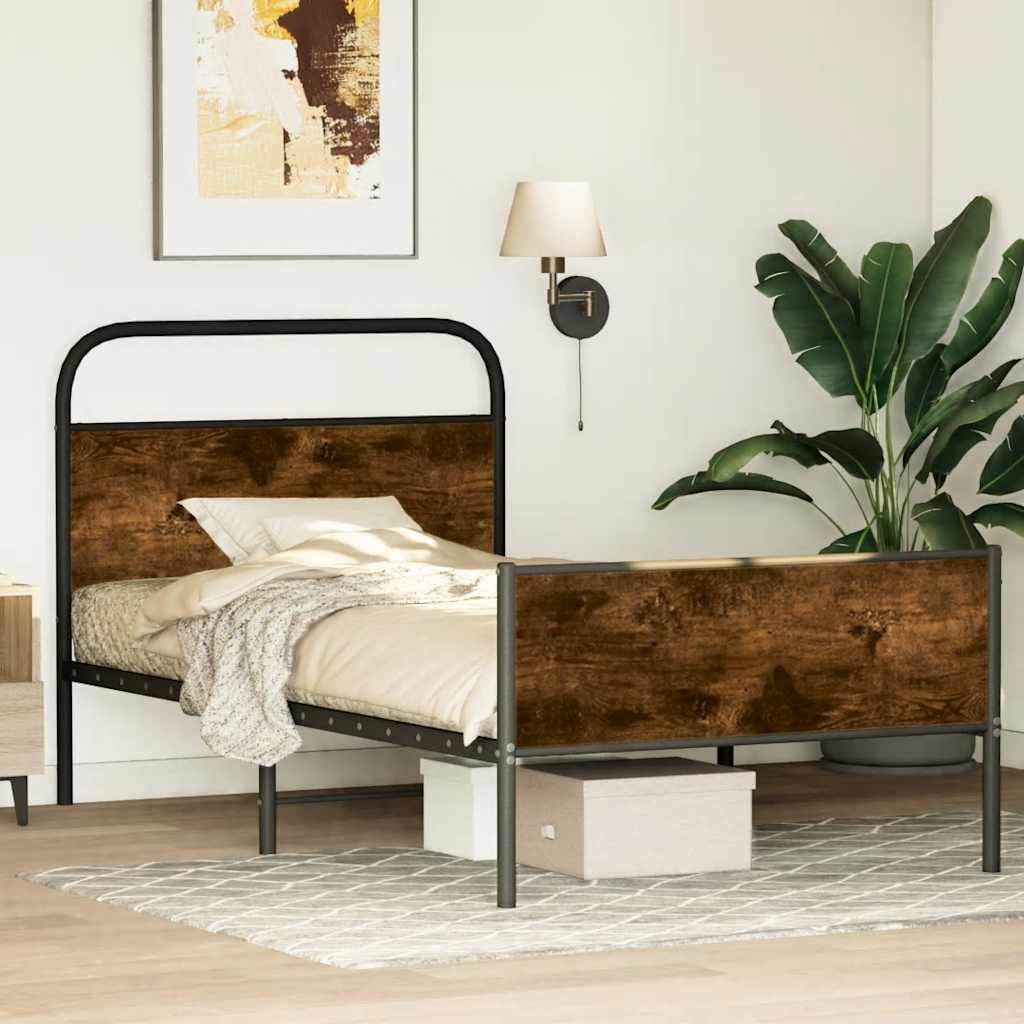 Bed Frame without Mattress Sonoma Oak Engineered Wood Smoked oak Length 190 cm With headboard & high footboard 100 cm